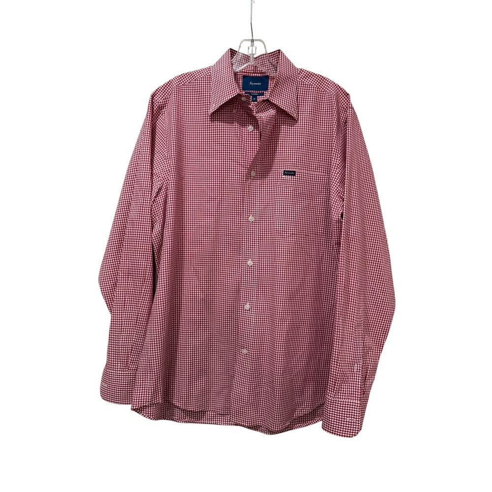 Faconnable Classique Mens Medium Red White Gingham Cotton Button Down Shirt